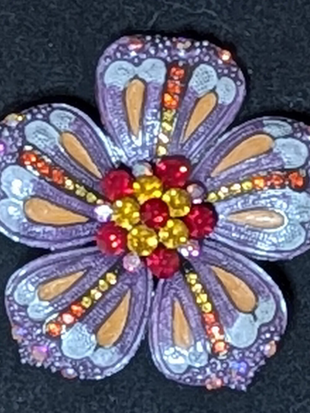 Liz Claiborne Flower Brooch/Pendant NOS VTG BLACKLIGHT UV GLOW Rhinestone Enamel